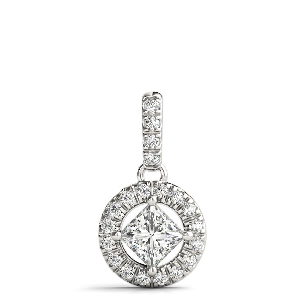 Silver Princess Cut Halo Diamond Pendant with Four-Prong Setting
