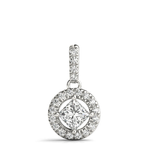 White gold Princess Cut Halo Diamond Pendant with Four-Prong Setting 1