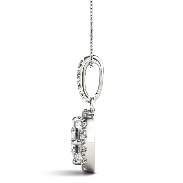 Silver Princess Cut Halo Diamond Pendant with Four-Prong Setting
