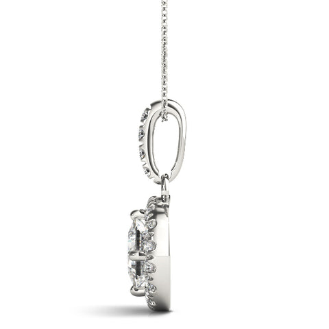 White gold Princess Cut Halo Diamond Pendant with Four-Prong Setting 2