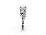 Silver 1.09 Carat E VS1 Princess Diamond Halo Ring with Milgrain Pavé Band and Four-Prong Setting