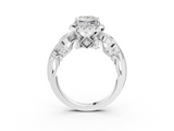 Silver 1.09 Carat E VS1 Princess Diamond Halo Ring with Milgrain Pavé Band and Four-Prong Setting