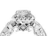 Silver 1.09 Carat E VS1 Princess Diamond Halo Ring with Milgrain Pavé Band and Four-Prong Setting