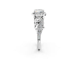 White gold Princess Cut Halo Diamond Ring with Milgrain and Bezel Accents on a Split Shank Band_17