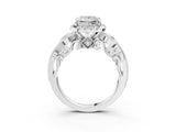 White gold Princess Cut Halo Diamond Ring with Milgrain and Bezel Accents on a Split Shank Band_18