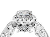 White gold Princess Cut Halo Diamond Ring with Milgrain and Bezel Accents on a Split Shank Band_19
