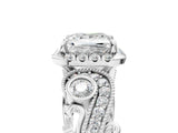 White gold Princess Cut Halo Diamond Ring with Milgrain and Bezel Accents on a Split Shank Band_20
