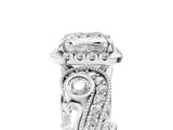 White gold Princess Cut Halo Diamond Ring with Milgrain and Bezel Accents on a Split Shank Band_20