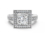 White gold Princess Cut Halo Diamond Ring with Pavé Band and Four-Prong Setting_74