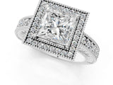 White gold Princess Cut Halo Diamond Ring with Pavé Band and Four-Prong Setting_75