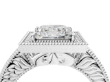 White gold Princess Cut Halo Diamond Ring with Pavé Band and Four-Prong Setting_78