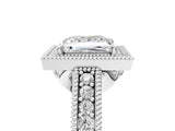 White gold Princess Cut Halo Diamond Ring with Pavé Band and Four-Prong Setting_79