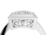 White gold Princess Cut Halo Diamond Ring with Pavé Band and Milgrain Prong Setting_36