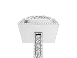 White gold Princess Cut Halo Diamond Ring with Pavé Band and Milgrain Prong Setting_37