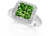 White gold Princess Cut Halo Diamond Ring with Pavé Band and Three-Prong Setting_1