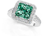 White gold Princess Cut Halo Diamond Ring with Pavé Band and Three-Prong Setting_1