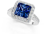 White gold Princess Cut Halo Diamond Ring with Pavé Band and Three-Prong Setting_1