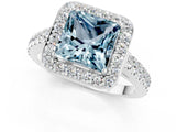 White gold Princess Cut Halo Diamond Ring with Pavé Band and Three-Prong Setting_1