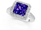 White gold Princess Cut Halo Diamond Ring with Pavé Band and Three-Prong Setting_1
