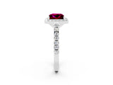 White gold Princess Cut Halo Diamond Ring with Pavé Band and Three-Prong Setting_2