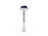 White gold Princess Cut Halo Diamond Ring with Pavé Band and Three-Prong Setting_2
