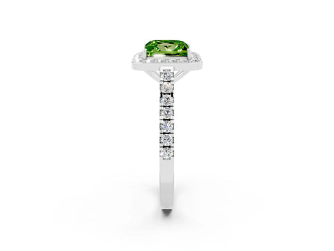White gold Princess Cut Halo Diamond Ring with Pavé Band and Three-Prong Setting_2