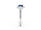 White gold Princess Cut Halo Diamond Ring with Pavé Band and Three-Prong Setting_2
