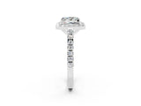 White gold Princess Cut Halo Diamond Ring with Pavé Band and Three-Prong Setting_2