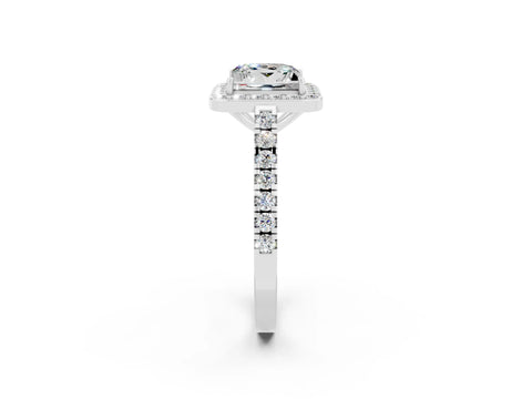White gold Princess Cut Halo Diamond Ring with Pavé Band and Three-Prong Setting_2