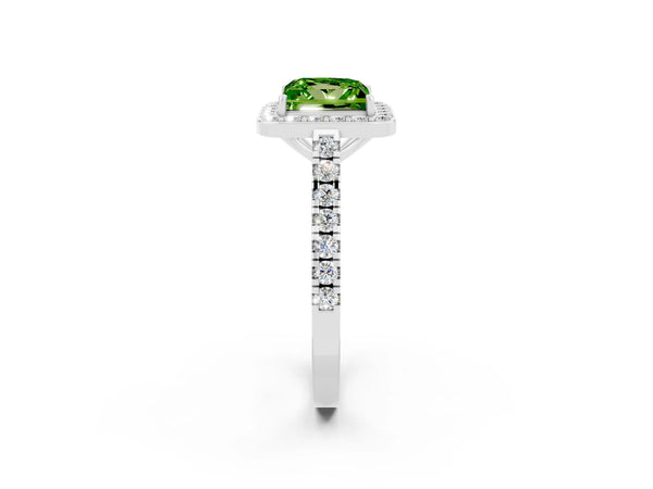 Platinum Princess Cut Halo Diamond Ring with Pavé Band and Three-Prong Setting