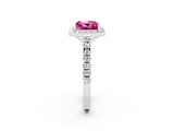White gold Princess Cut Halo Diamond Ring with Pavé Band and Three-Prong Setting_2