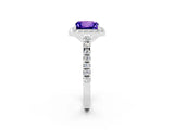 White gold Princess Cut Halo Diamond Ring with Pavé Band and Three-Prong Setting_2