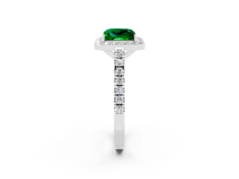White gold Princess Cut Halo Diamond Ring with Pavé Band and Three-Prong Setting_2
