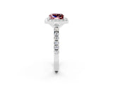 White gold Princess Cut Halo Diamond Ring with Pavé Band and Three-Prong Setting_2