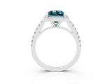 White gold Princess Cut Halo Diamond Ring with Pavé Band and Three-Prong Setting_3