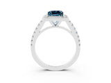 White gold Princess Cut Halo Diamond Ring with Pavé Band and Three-Prong Setting_3