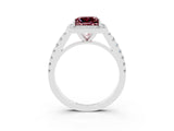 White gold Princess Cut Halo Diamond Ring with Pavé Band and Three-Prong Setting_3
