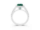 White gold Princess Cut Halo Diamond Ring with Pavé Band and Three-Prong Setting_3