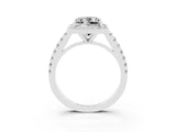 White gold Princess Cut Halo Diamond Ring with Pavé Band and Three-Prong Setting_3
