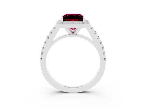 White gold Princess Cut Halo Diamond Ring with Pavé Band and Three-Prong Setting_3
