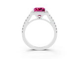 White gold Princess Cut Halo Diamond Ring with Pavé Band and Three-Prong Setting_3