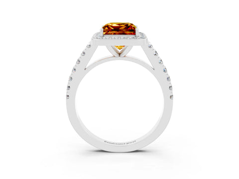 White gold Princess Cut Halo Diamond Ring with Pavé Band and Three-Prong Setting_3