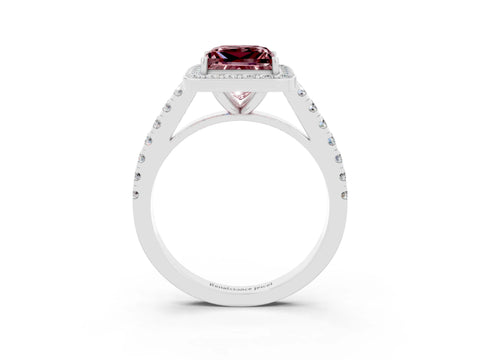 White gold Princess Cut Halo Diamond Ring with Pavé Band and Three-Prong Setting_3