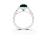 White gold Princess Cut Halo Diamond Ring with Pavé Band and Three-Prong Setting_3
