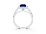 White gold Princess Cut Halo Diamond Ring with Pavé Band and Three-Prong Setting_3