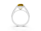 White gold Princess Cut Halo Diamond Ring with Pavé Band and Three-Prong Setting_3