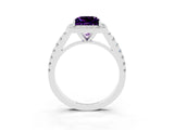 White gold Princess Cut Halo Diamond Ring with Pavé Band and Three-Prong Setting_3