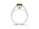 White gold Princess Cut Halo Diamond Ring with Pavé Band and Three-Prong Setting_3