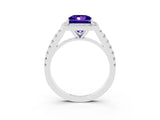 White gold Princess Cut Halo Diamond Ring with Pavé Band and Three-Prong Setting_3