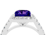 White gold Princess Cut Halo Diamond Ring with Pavé Band and Three-Prong Setting_4